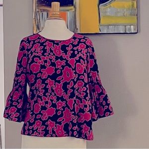 SIMPLY STYLED SIZE MEDIUM NAVY, MAGENTA, WHITE BLOUSE 3/4 LENGTH SLEEVES